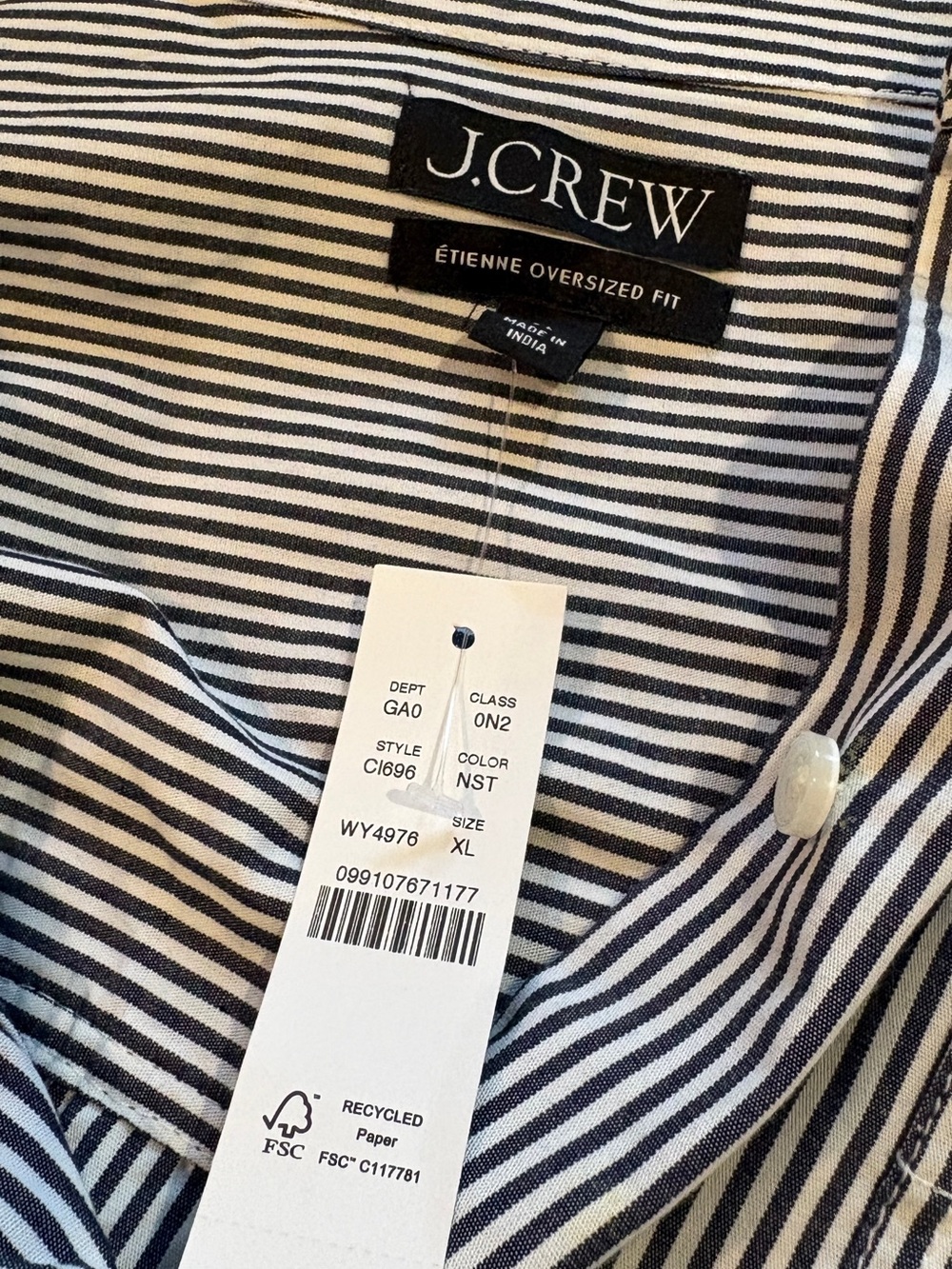 J. Crew White and Navy Stripe Button-Down Shirt - Picture 2 of 7
